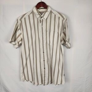 Kuhl Striped White Brown Short Sleeve‎ Button Front Shirt Men's Size Medium